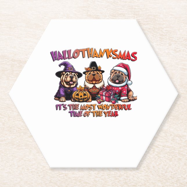 Shar Pei Halloween Thanksgiving Christmas Classic  Paper Coaster (Front)