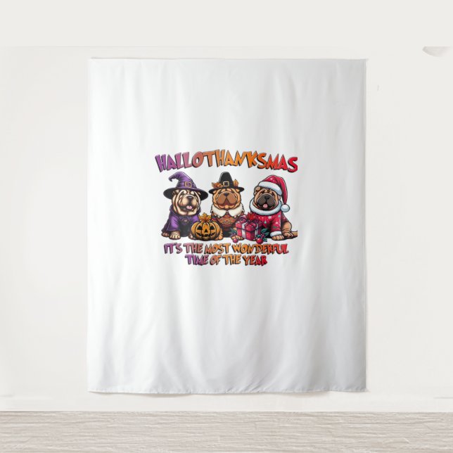 Shar Pei Halloween Thanksgiving Christmas Classic  Tapestry (Front)