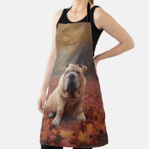 Shar Pei in Autumn Leaves Fall Inspire Apron