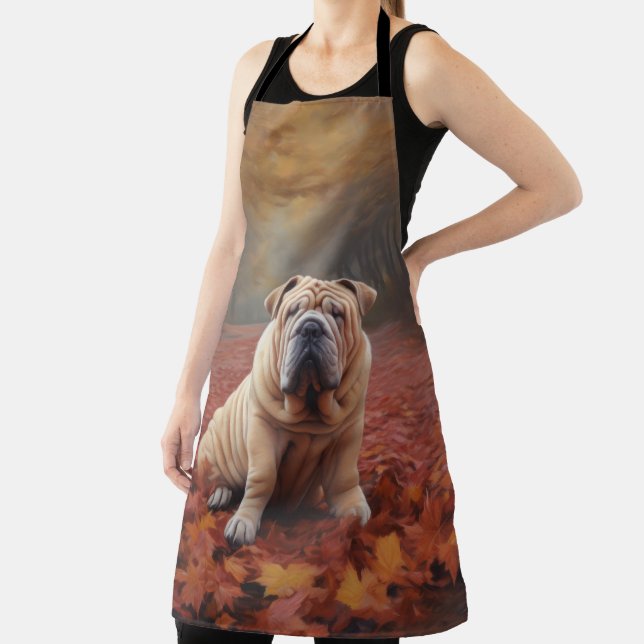Shar Pei in Autumn Leaves Fall Inspire Apron (Insitu)