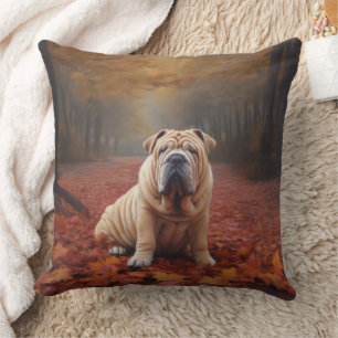 Shar Pei in Autumn Leaves Fall Inspire Cushion