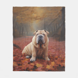 Shar Pei in Autumn Leaves Fall Inspire Fleece Blanket