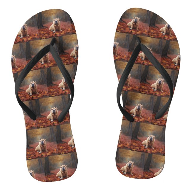 Shar Pei in Autumn Leaves Fall Inspire Flip Flops (Footbed)