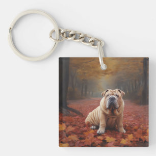 Shar Pei in Autumn Leaves Fall Inspire Key Ring