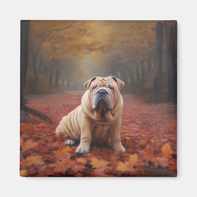 Shar Pei in Autumn Leaves Fall Inspire Magnet (Front)
