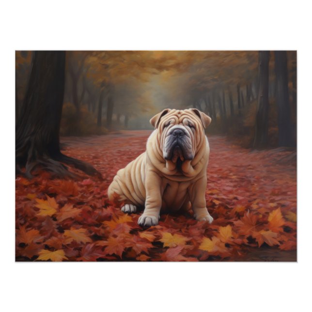 Shar Pei in Autumn Leaves Fall Inspire Poster (Front)