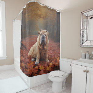 Shar Pei in Autumn Leaves Fall Inspire Shower Curtain