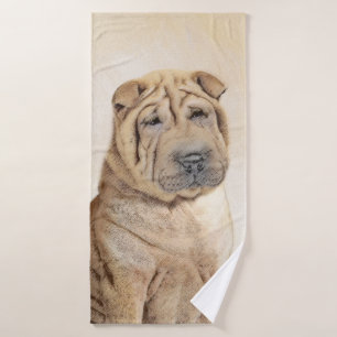 Shar Pei Painting - Cute Original Dog Art Bath Towel Set