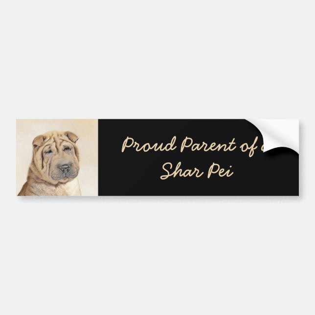 Shar Pei Painting - Cute Original Dog Art Bumper Sticker (Front)