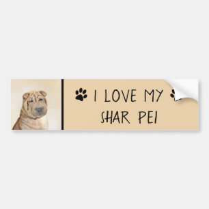 Shar Pei Painting - Cute Original Dog Art Bumper Sticker