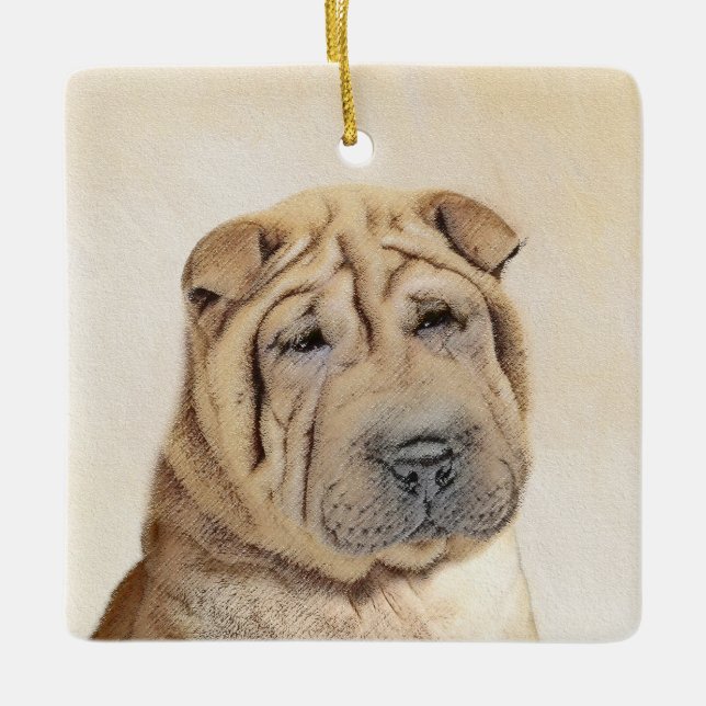Shar Pei Painting - Cute Original Dog Art Ceramic Ornament (Front)
