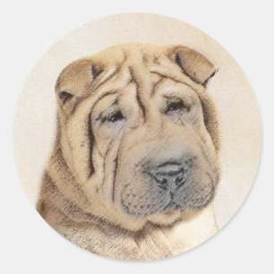 Shar Pei Painting - Cute Original Dog Art Classic Round Sticker