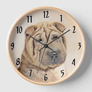 Shar Pei Painting - Cute Original Dog Art Clock