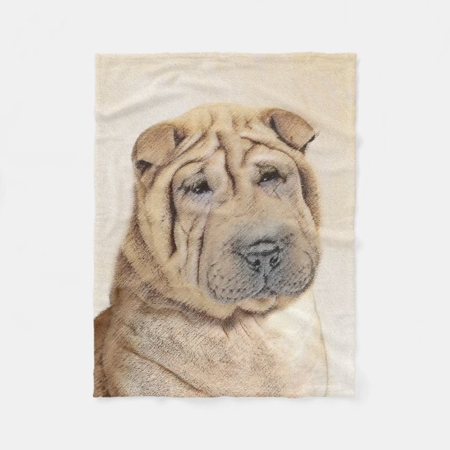 Shar Pei Painting - Cute Original Dog Art Fleece Blanket (Front)