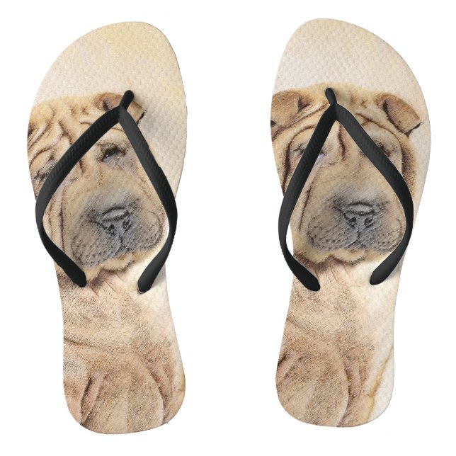 Shar Pei Painting - Cute Original Dog Art Flip Flops (Footbed)
