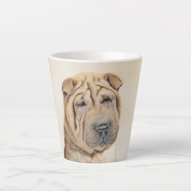 Shar Pei Painting - Cute Original Dog Art Latte Mug (Front)