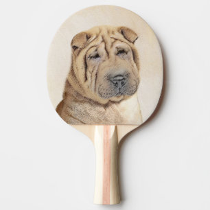Shar Pei Painting - Cute Original Dog Art Ping Pong Paddle