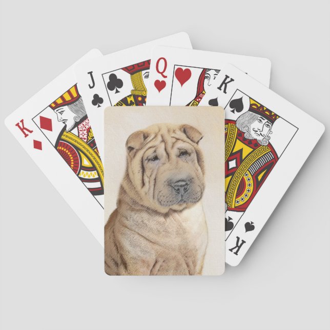 Shar Pei Painting - Cute Original Dog Art Playing Cards (Back)