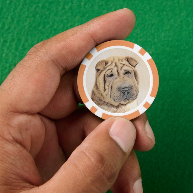 Shar Pei Painting - Cute Original Dog Art Poker Chips (Hand)