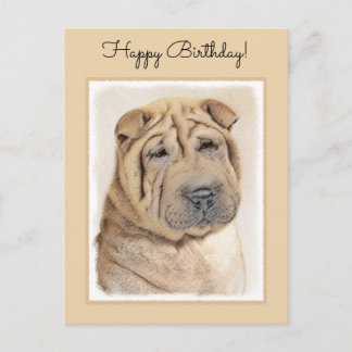 Shar Pei Painting - Cute Original Dog Art Postcard