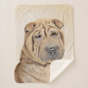 Shar Pei Painting - Cute Original Dog Art Sherpa Blanket