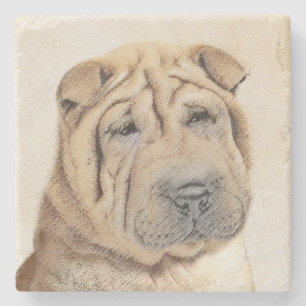 Shar Pei Painting - Cute Original Dog Art Stone Coaster