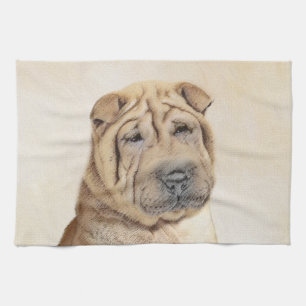 Shar Pei Painting - Cute Original Dog Art Tea Towel