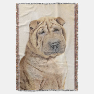 Shar Pei Painting - Cute Original Dog Art Throw Blanket