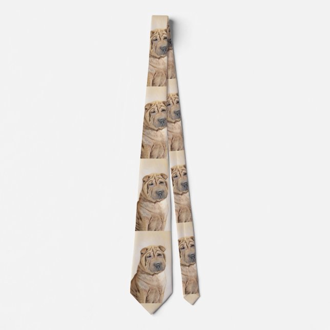 Shar Pei Painting - Cute Original Dog Art Tie (Front)
