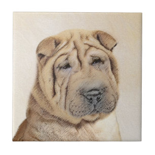 Shar Pei Painting - Cute Original Dog Art Tile