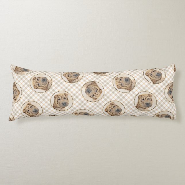 Shar Pei Painting Fawn Wrinkle Original Dog Art Body Cushion (Front)