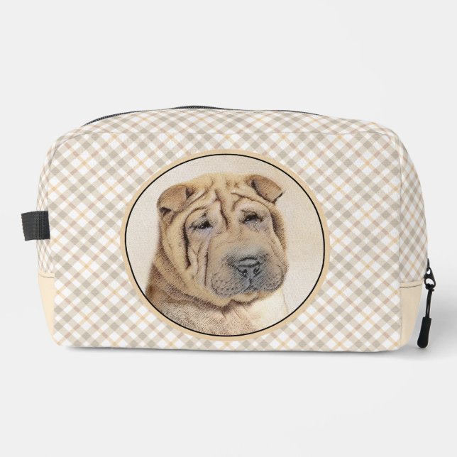 Shar Pei Painting Fawn Wrinkle Original Dog Art Dopp Kit (Front)