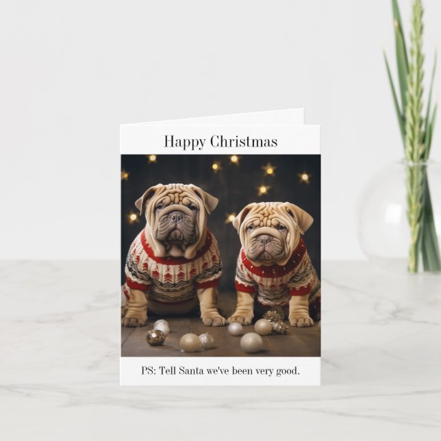 Shar Pei Puppies Happy Christmas Card (Front)