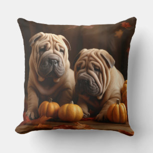 Shar Pei Puppy Autumn Delight Pumpkin Cushion