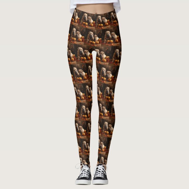 Shar Pei Puppy Autumn Delight Pumpkin Leggings (Front)