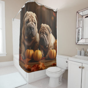 Shar Pei Puppy Autumn Delight Pumpkin Shower Curtain