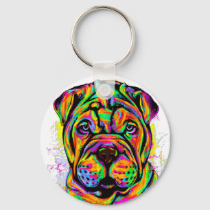 Shar Pei Puppy Dog Lifestyle Button Key Ring