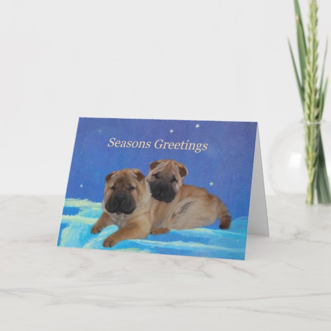 Shar Pei Puppy Seasons Greetings Holiday Card (Front)