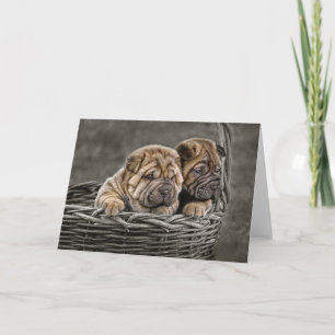Shar-Pei Pups in Basket Greeting Card
