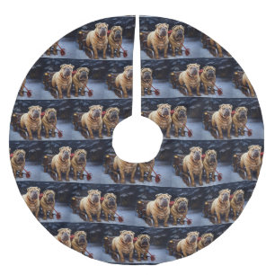 Shar Pei Snowy Sleigh Christmas Decor Brushed Polyester Tree Skirt