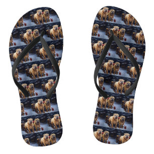 Shar Pei Snowy Sleigh Christmas Decor Flip Flops