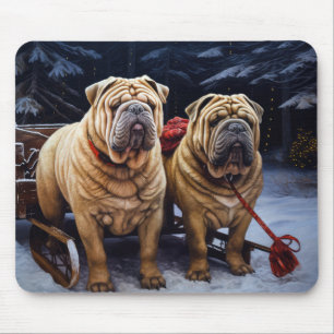 Shar Pei Snowy Sleigh Christmas Decor Mouse Mat