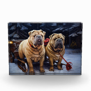 Shar Pei Snowy Sleigh Christmas Decor Photo Block