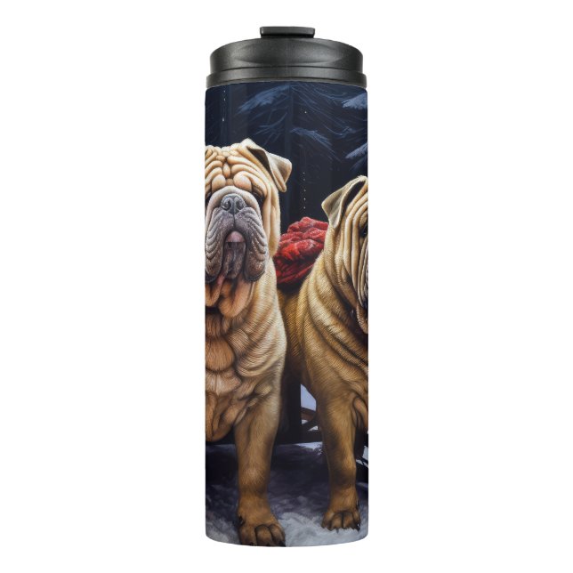 Shar Pei Snowy Sleigh Christmas Decor Thermal Tumbler (Front)