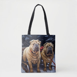 Shar Pei Snowy Sleigh Christmas Decor Tote Bag