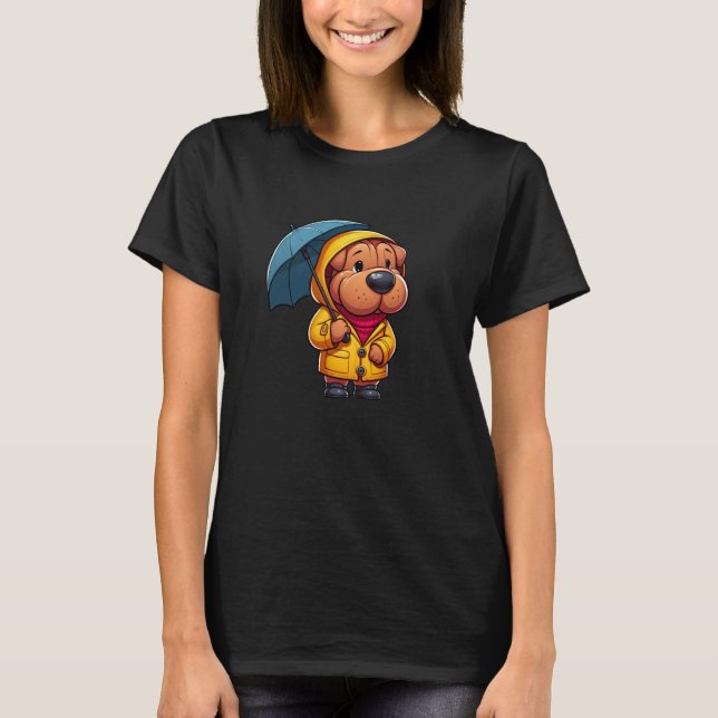 Shar Pei Umbrella Dog Funny Raincoat T-Shirt (Front)