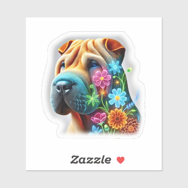 Shar-Pei with Flowers Sticker (Sheet)