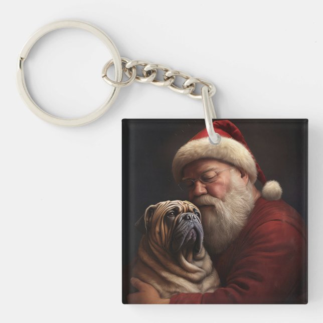 Shar Pei With Santa Claus Festive Christmas  Key Ring (Front)