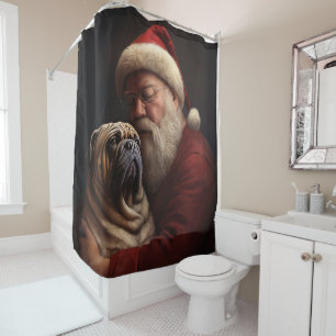Shar Pei With Santa Claus Festive Christmas  Shower Curtain