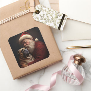 Shar Pei With Santa Claus Festive Christmas Square Sticker